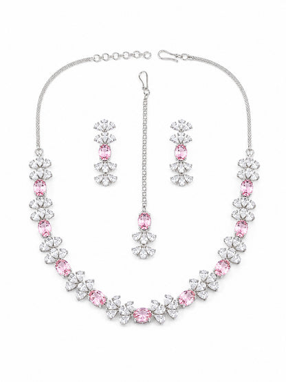 Silver Plated Pink AD Jewellery Set for Women