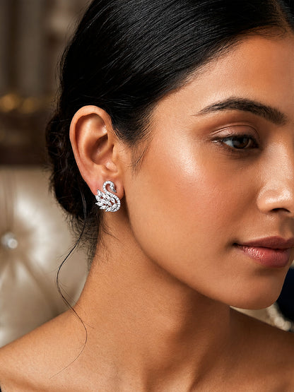 Rhodium Plated AD Stud Earrings for Women