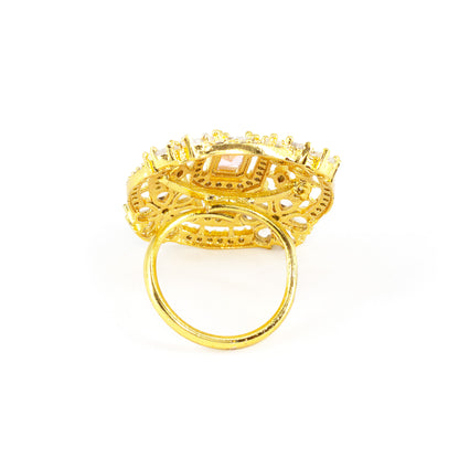 Gold Plated Pink AD Floral Finger Ring for Women