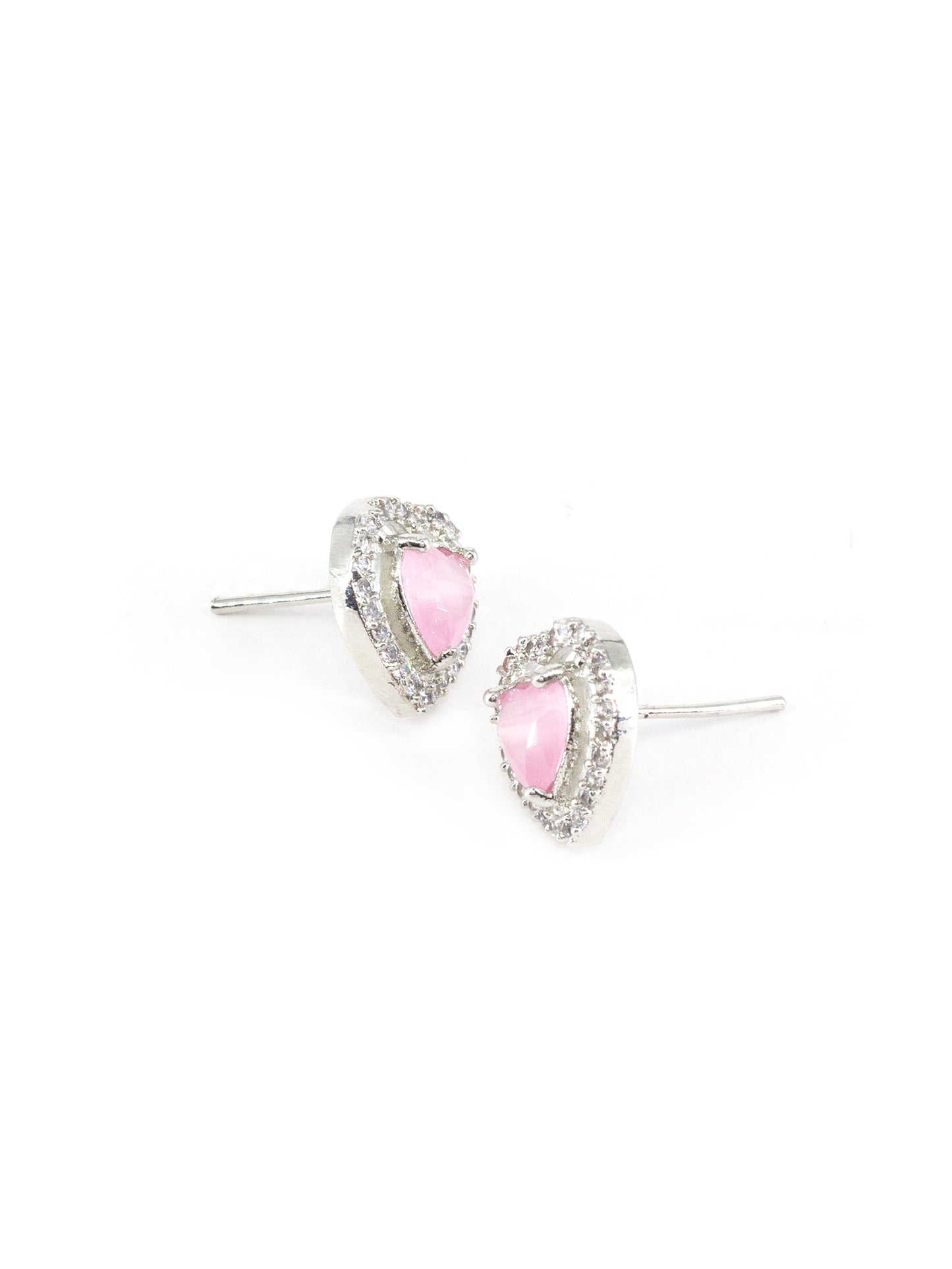 Silver Plated Pink AD Heart Stud Earrings for women