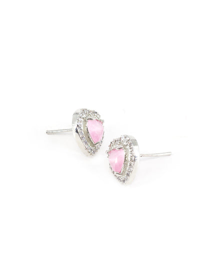 Silver Plated Pink AD Heart Stud Earrings for women