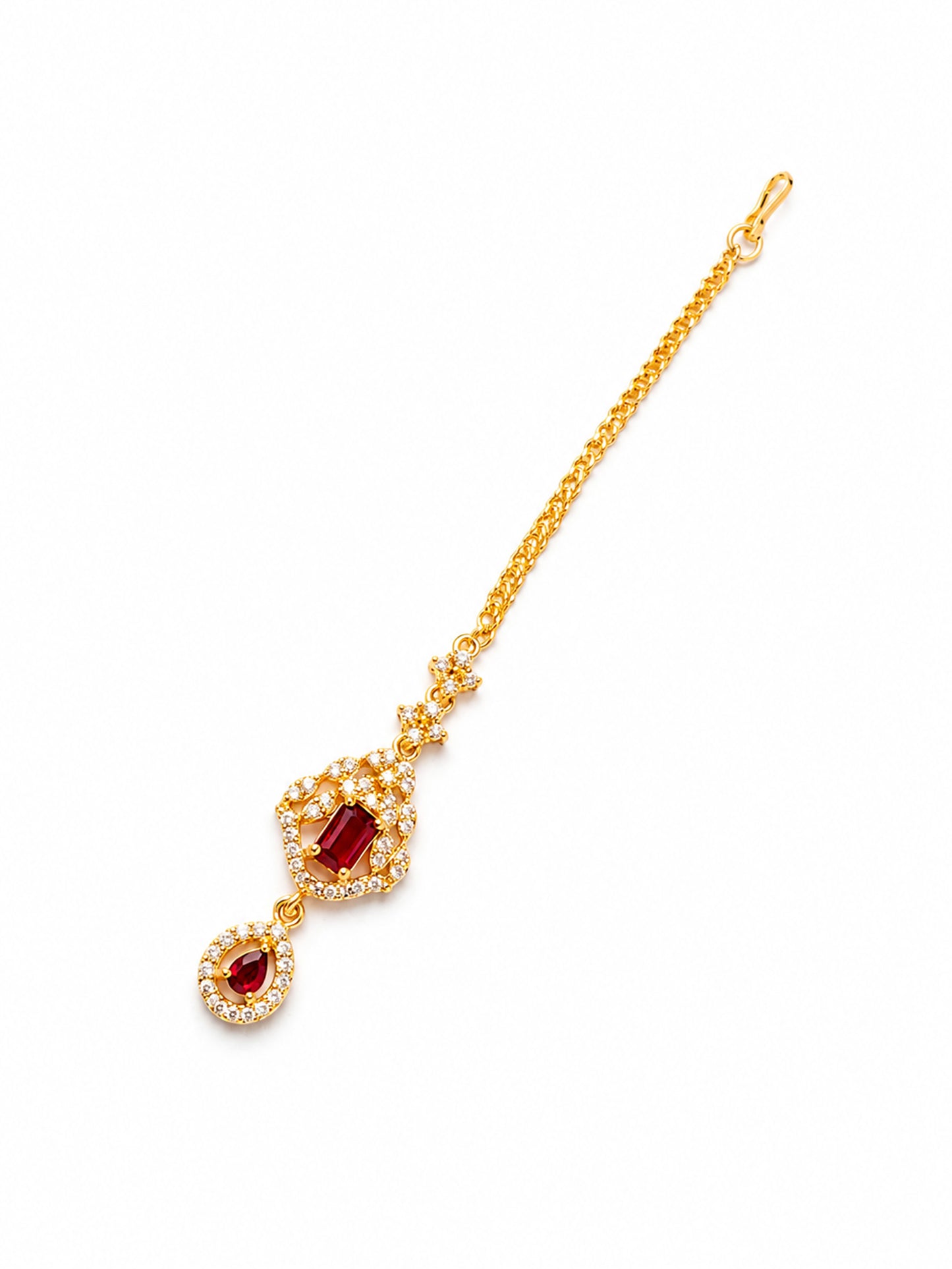 Gold Plated Red AD Maang Tikka for Women