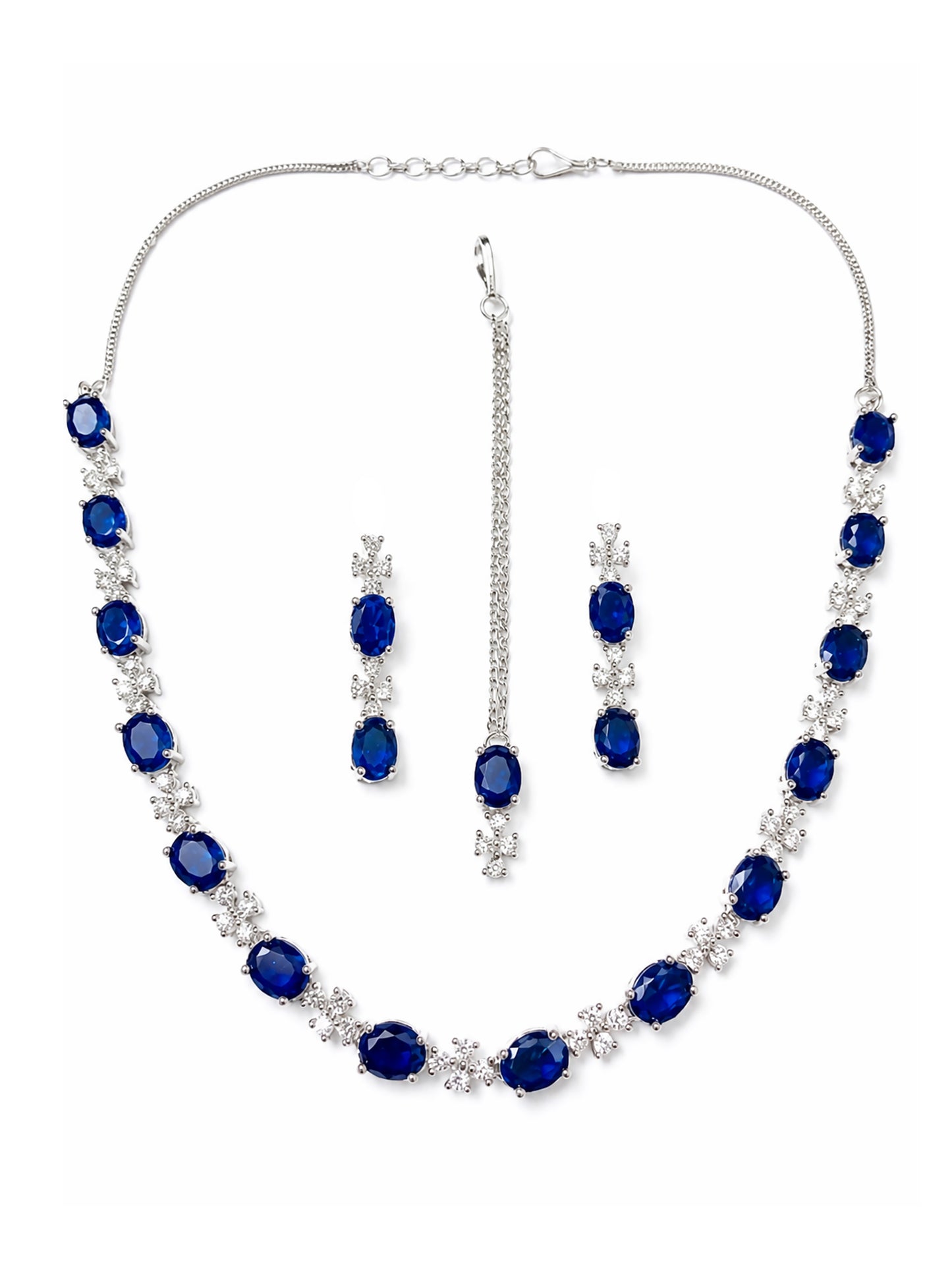 Silver Plated Blue AD Jewellery Set for Women