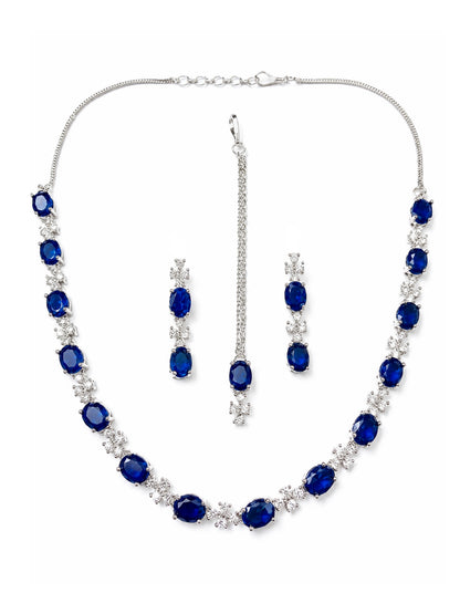 Silver Plated Blue AD Jewellery Set for Women