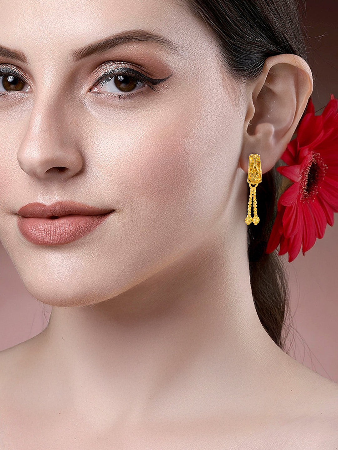 Gold Plated Traditional Floral Drop Earrings