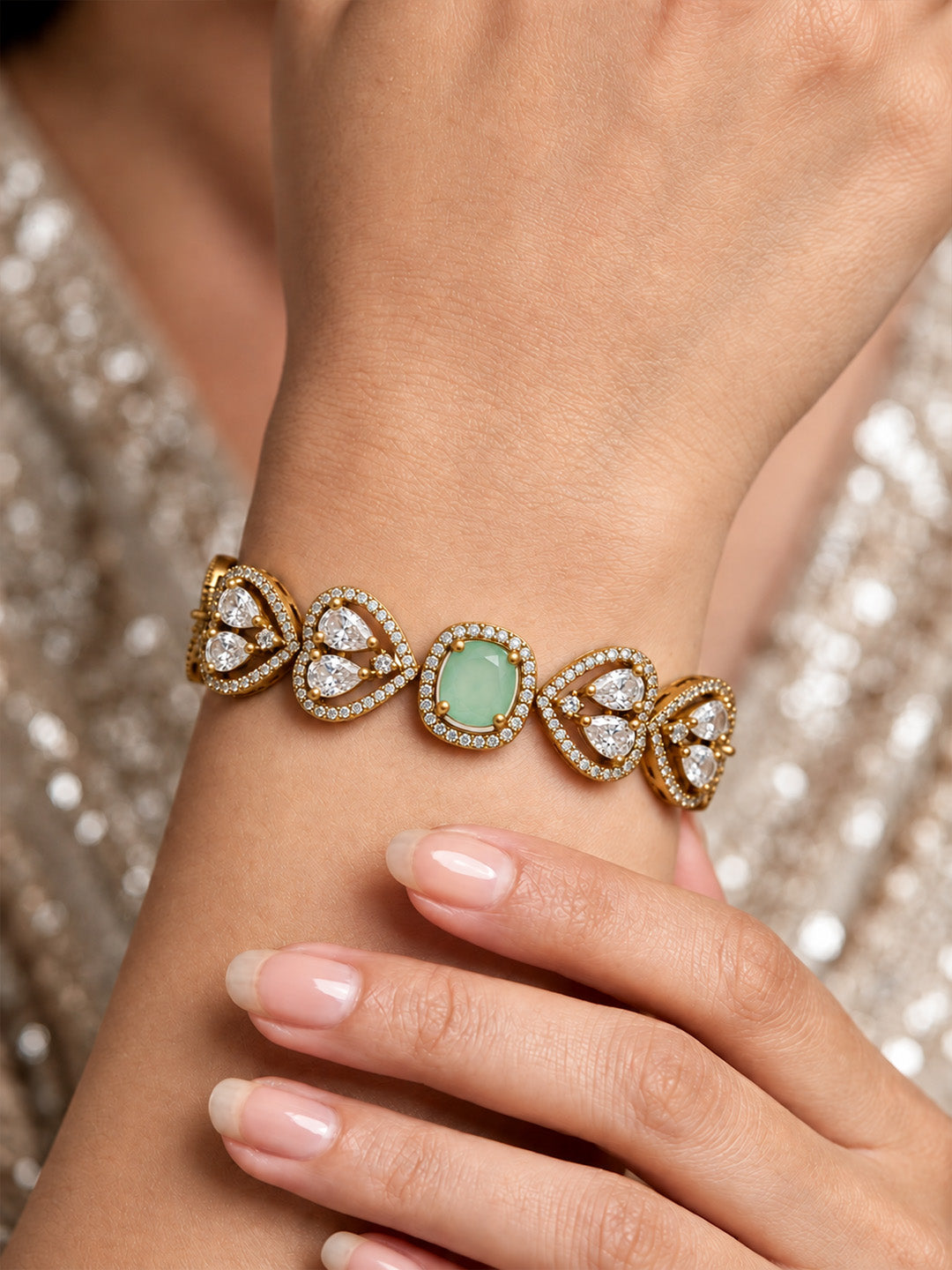 Antique Gold Plated Green AD Bracelet for Women