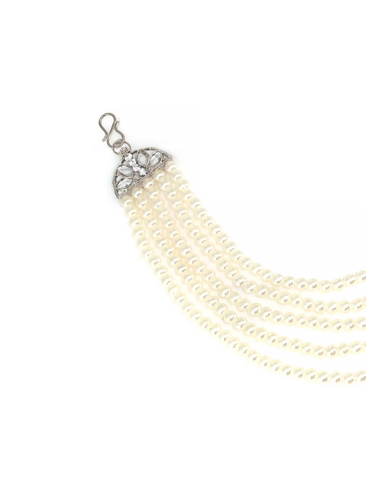 Silver Plated Kundan & Pearl Ear Chain for Women