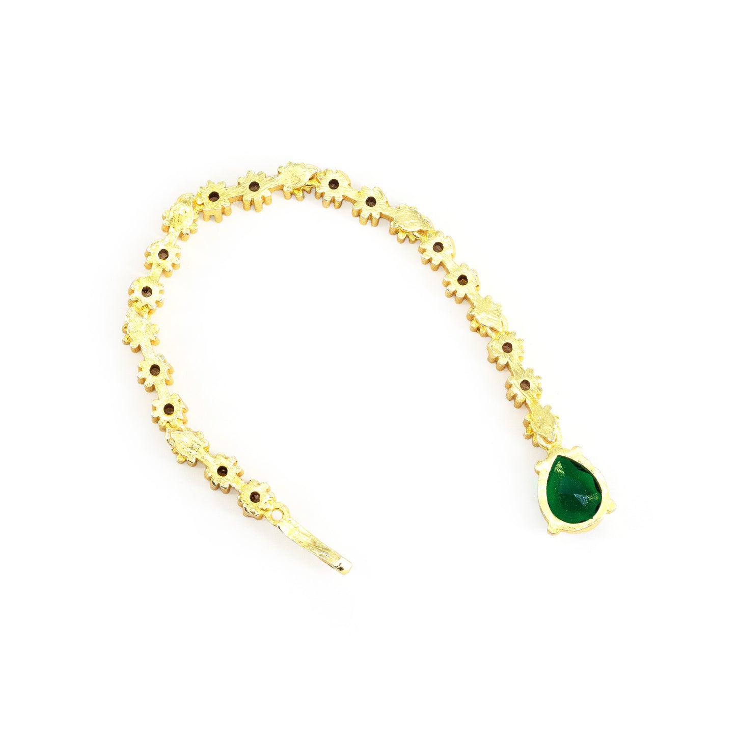 Gold Plated Green AD Teardrop Maang Tikka for Women