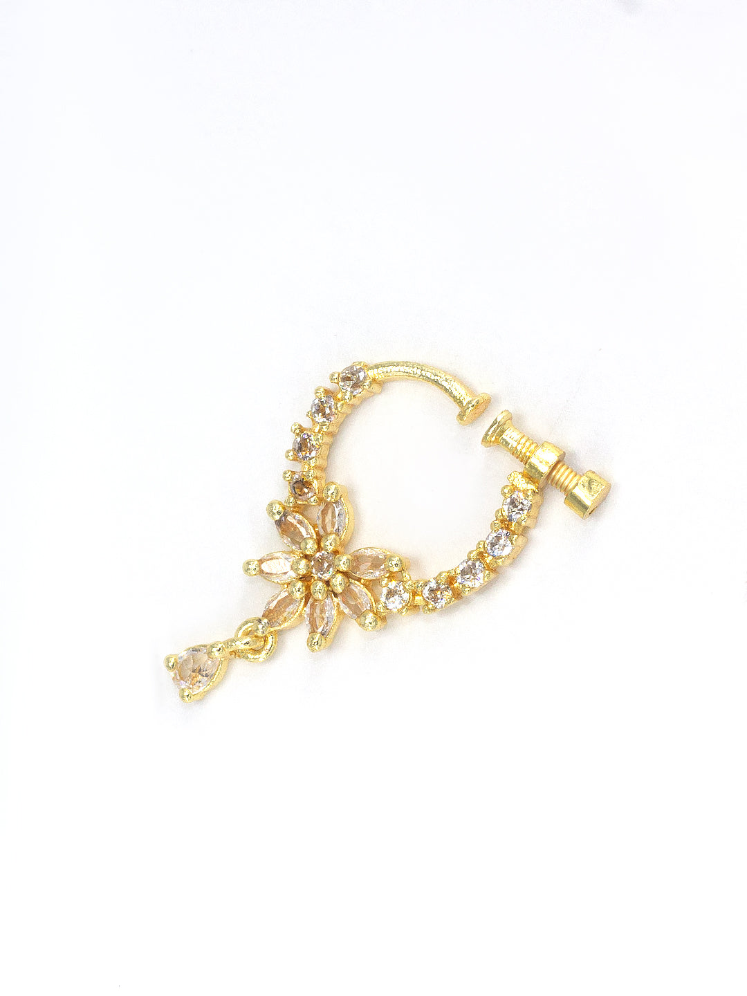 Gold Plated American Dimaond Drop Non-Piercing Nose Ring