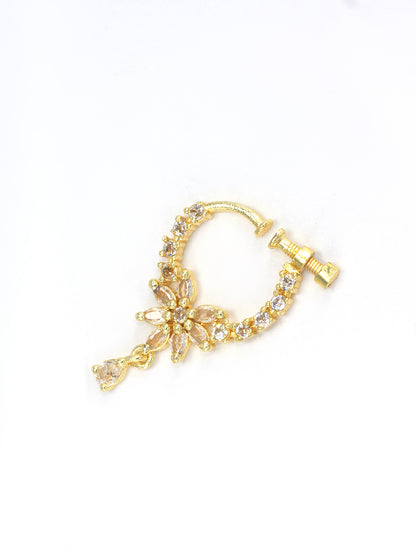 Gold Plated American Dimaond Drop Non-Piercing Nose Ring