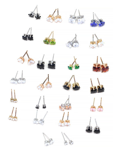 Pack of 26 Multicolour Geometric  AD Stud Earrings