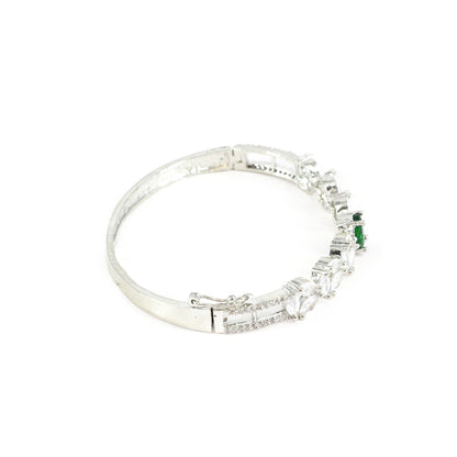 Silver Plated Green AD Minimal Bangle Bracelet for Women