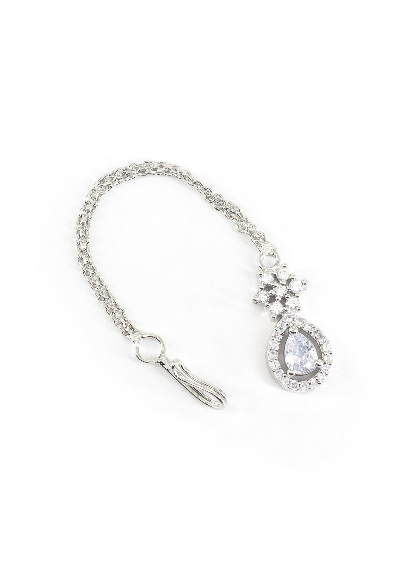 Rhodium Plated AD Teardrop Maang Tikka for Women