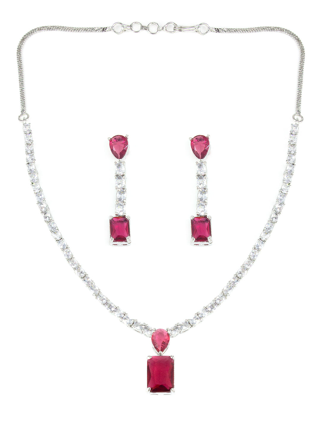 Silver Plated Red AD Minimal Jewellery Set