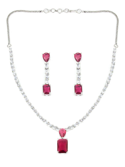 Silver Plated Red AD Minimal Jewellery Set