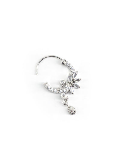 Silver Plated White AD Drop Nose Ring for Women
