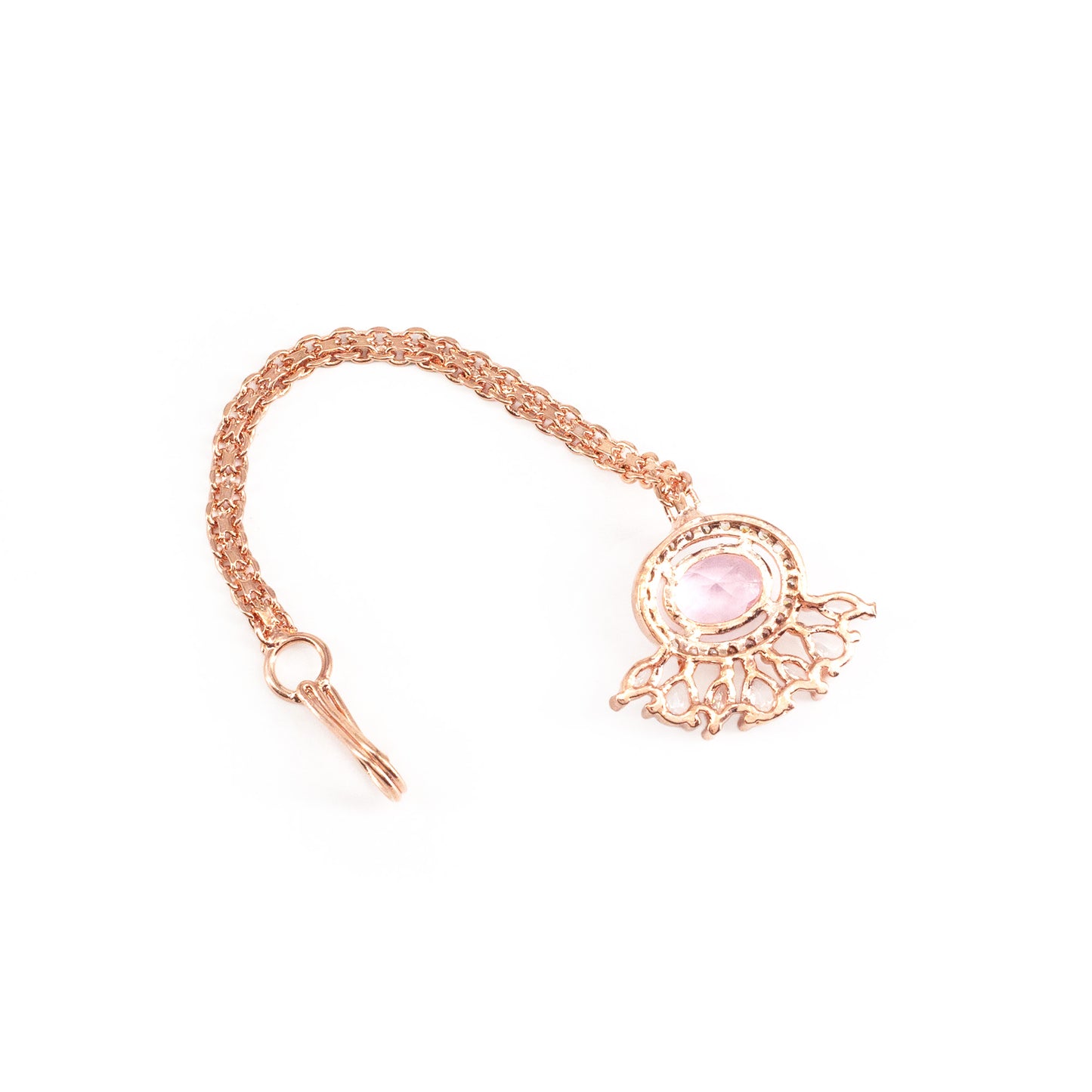 Rose Gold Plated Pink AD Maang Tikka for women