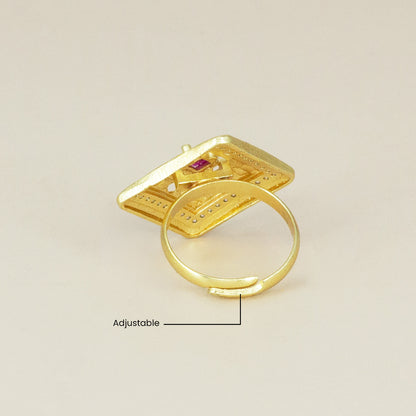 Gold Plated Anti Tarnish Red AD Finger Ring for Women