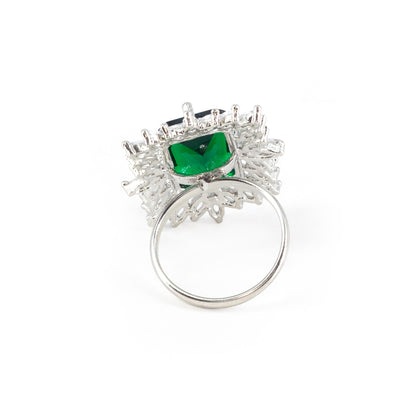 Rhodium Plated Green AD Finger Ring for Women