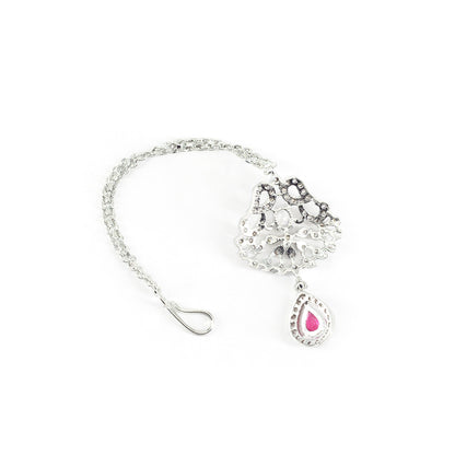 Rhodium Plated Red AD Maang Tikka for Women