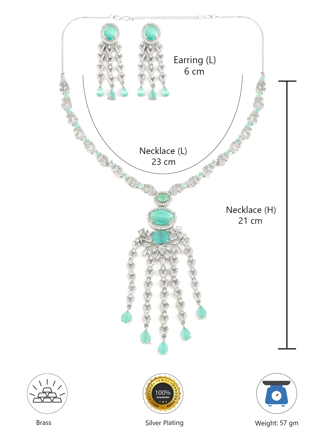 Silver Plated Mint Green AD Designer Jewellery Set
