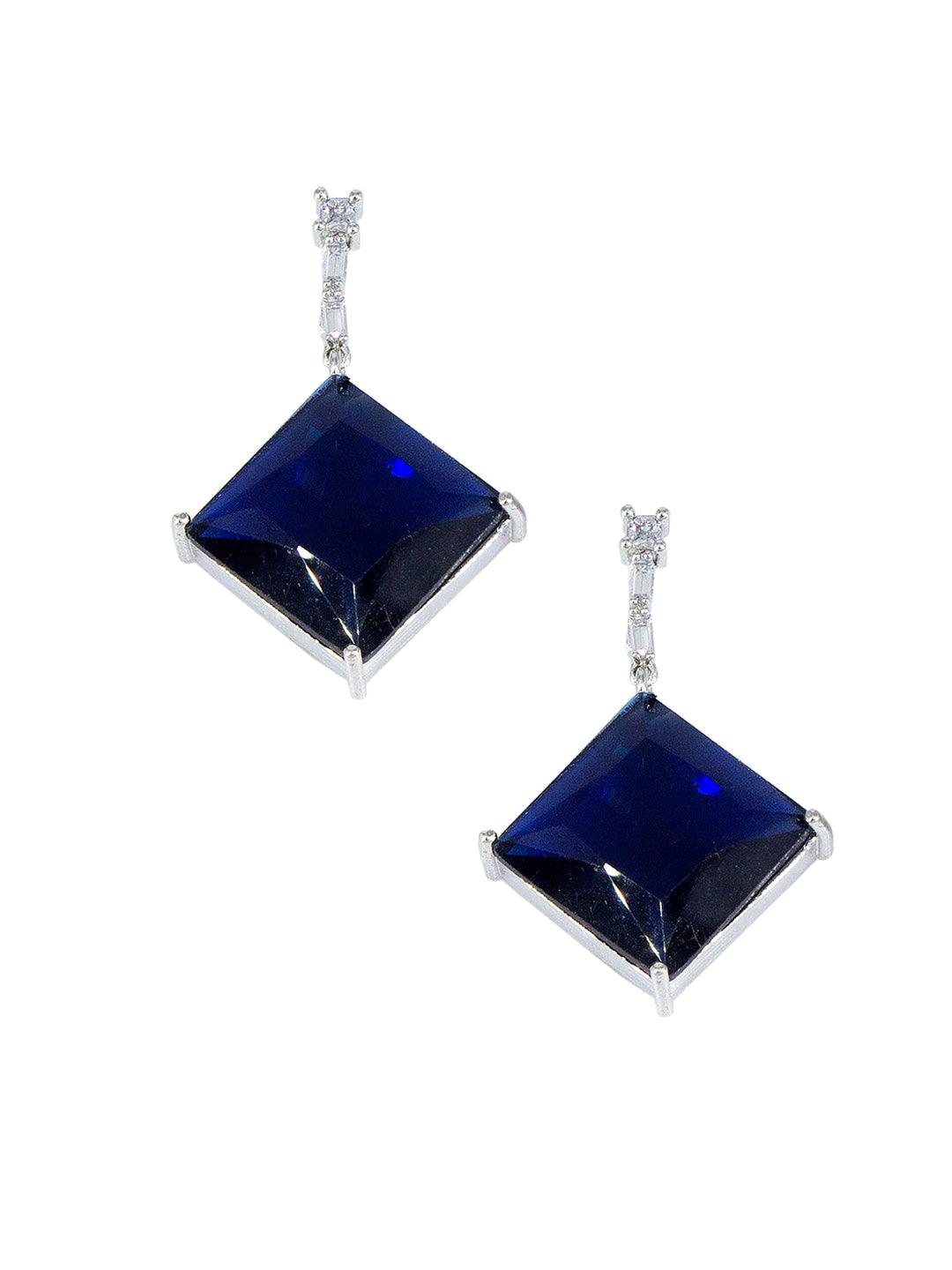 American Diamond Studded Royal Blue Square Drop Design Jewellery Set For Women And Girls