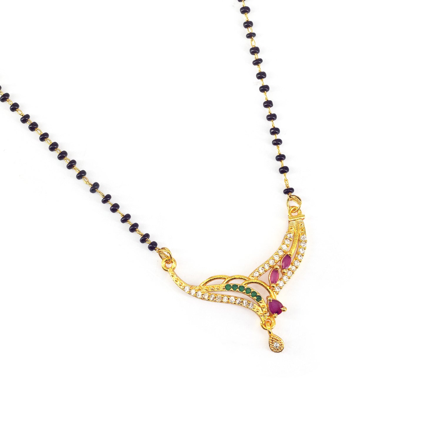 Gold Plated Red & Green AD Mangalsutra For Women