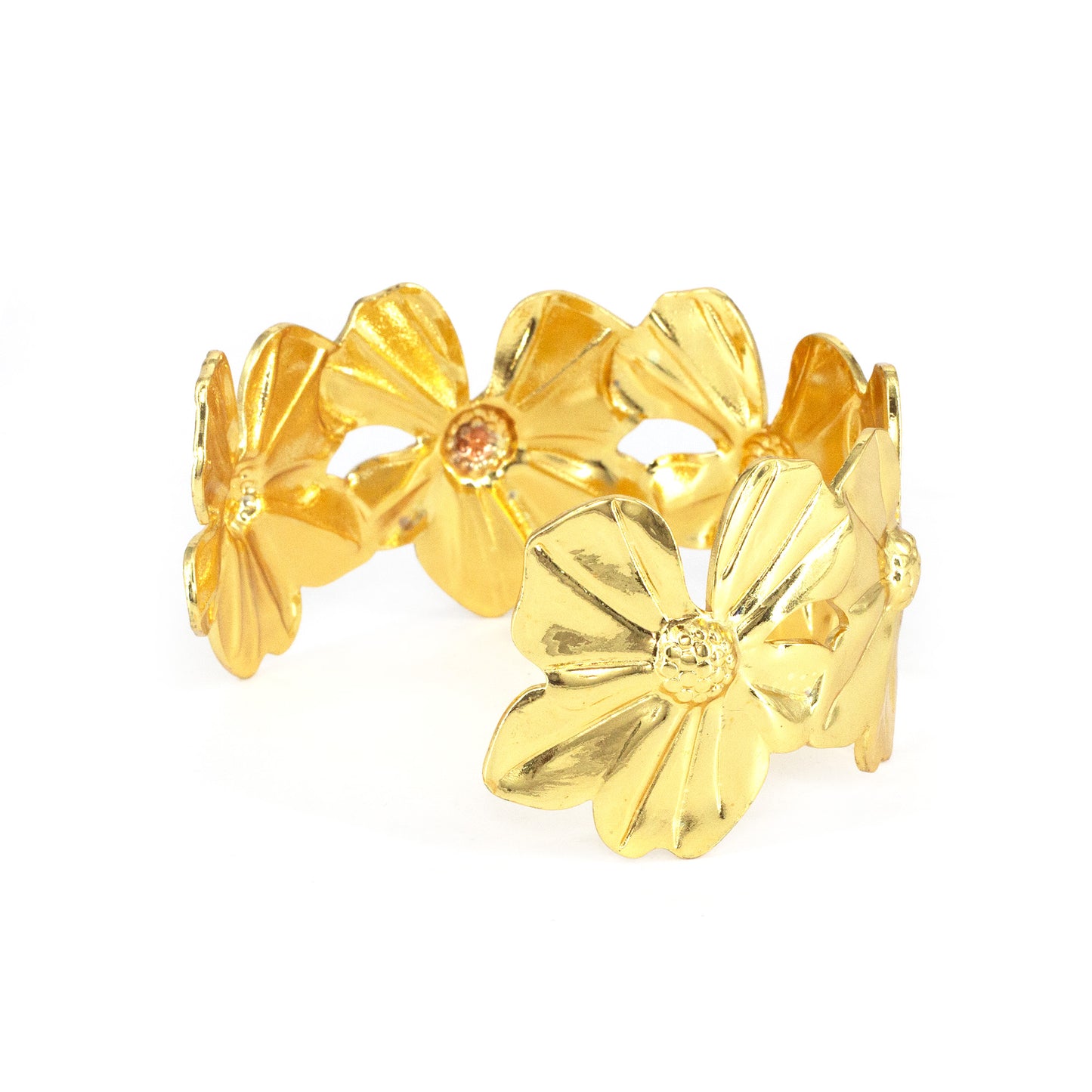 Gold Plated Floral Adjustable Cuff Bracelet for Women