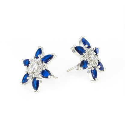 Silver Plated Blue AD Floral Stud Earrings for Women