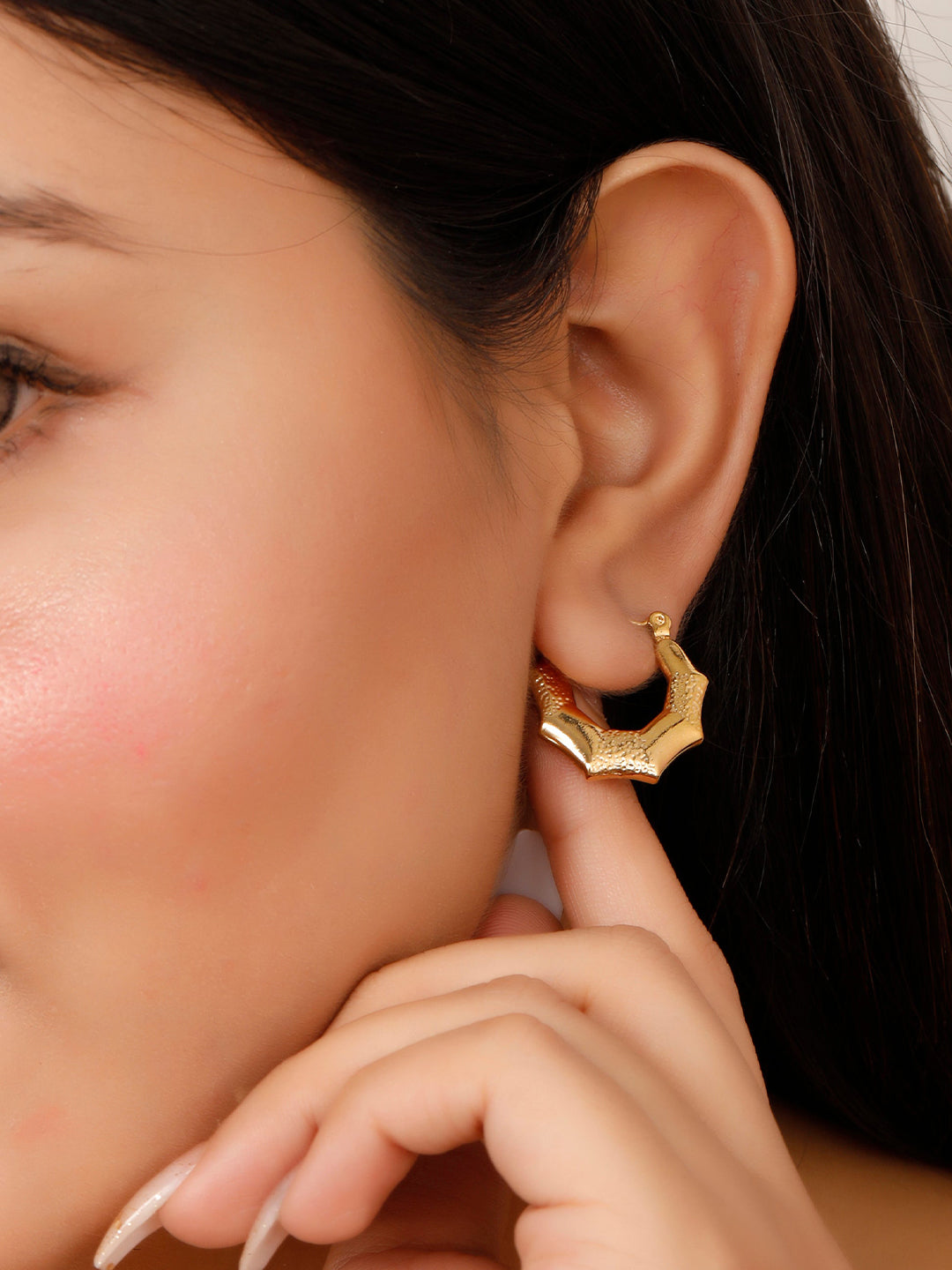 Stainless Steel Anti Tarnish Bamboo Hoop Earrings