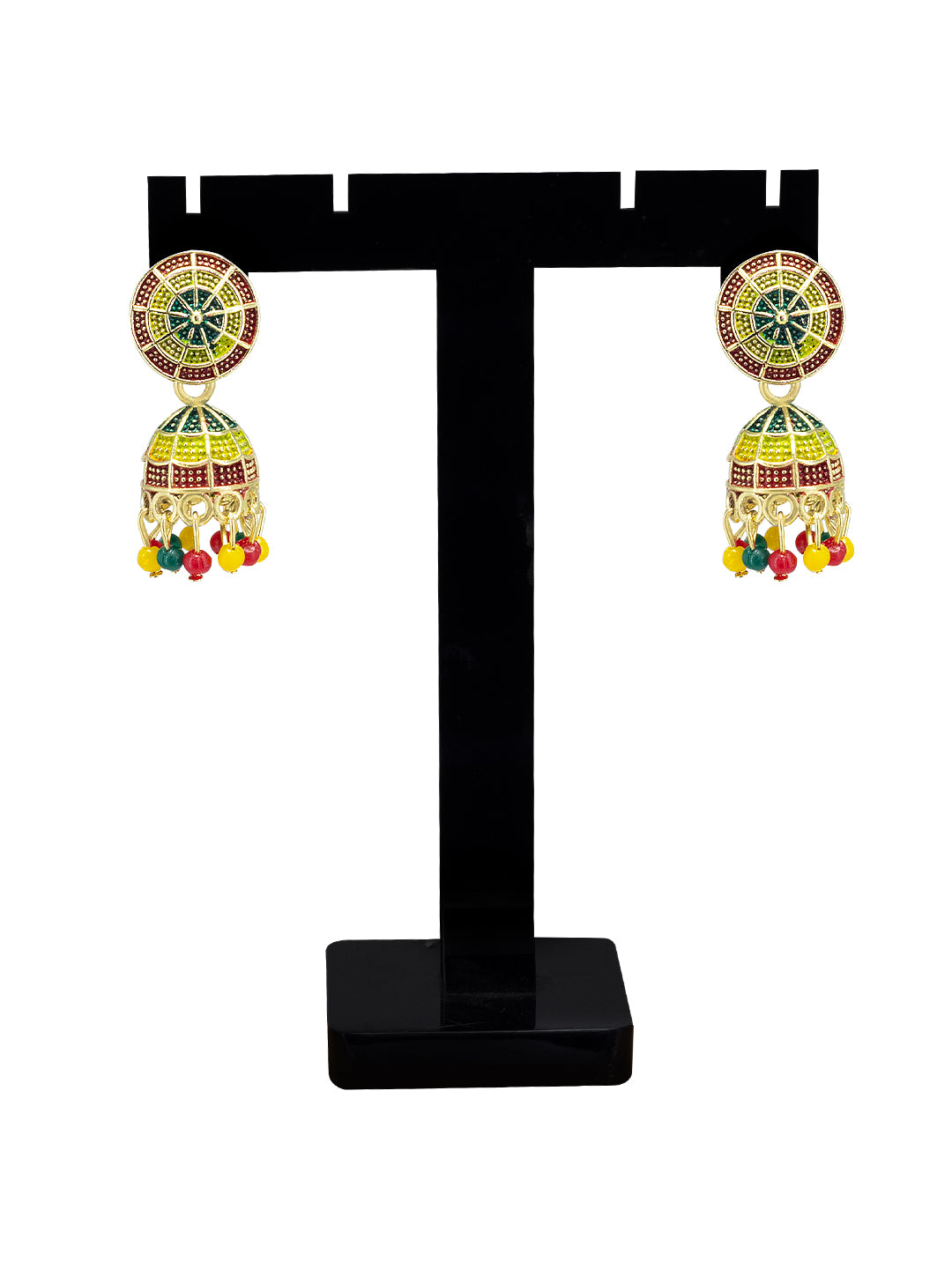 Gold Plated Circular Multi Color Artificial Beaded Jhumki Earrings