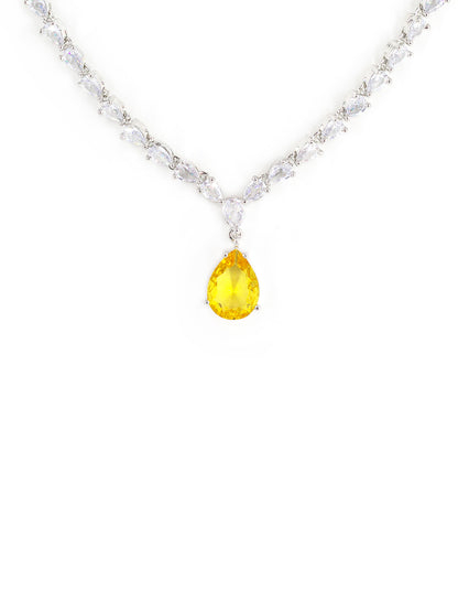 Silver Plated Yellow & White American Diamond Jewellery Set