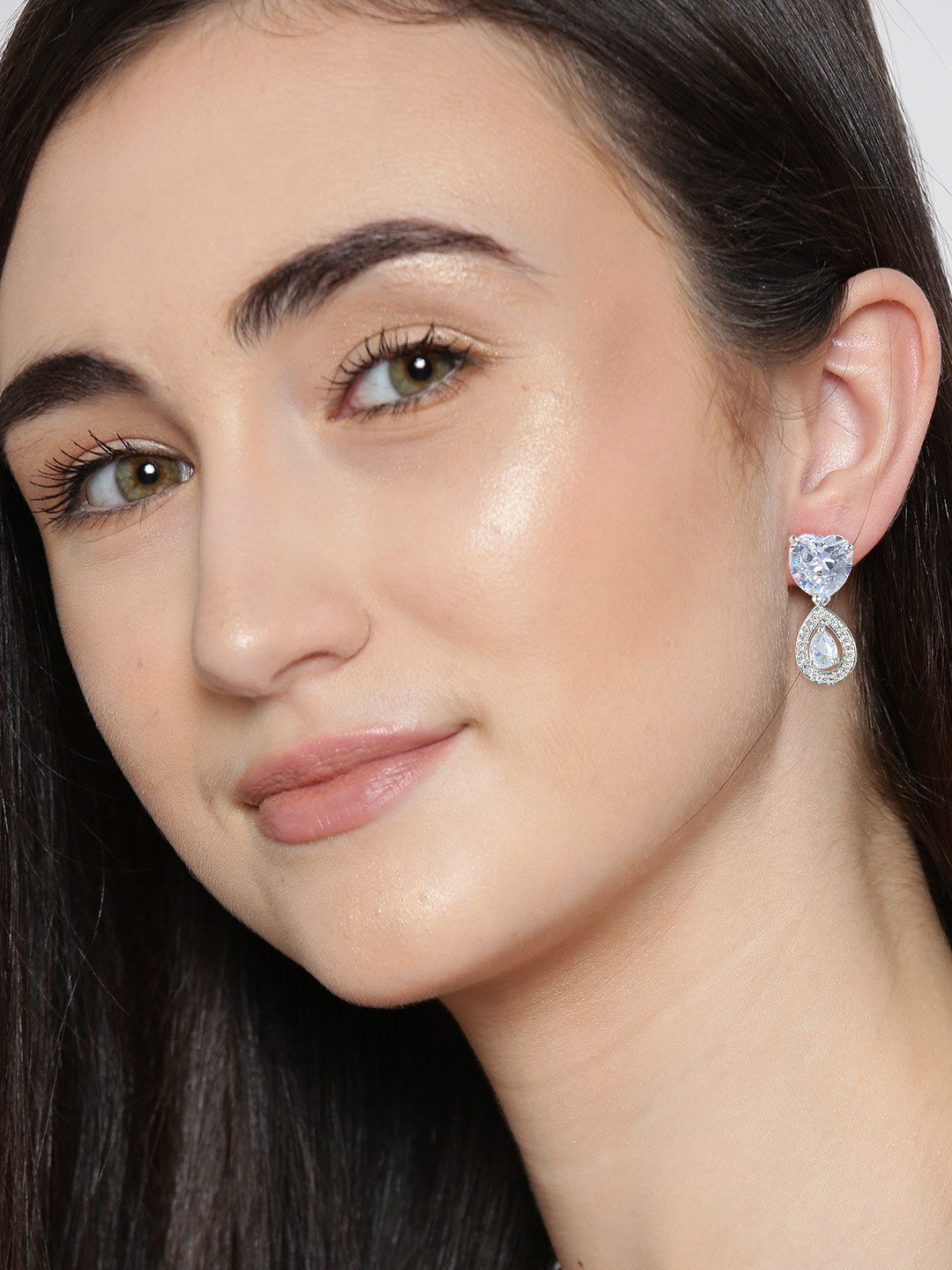 Silver Plated Heart AD Drop Earrings for Women