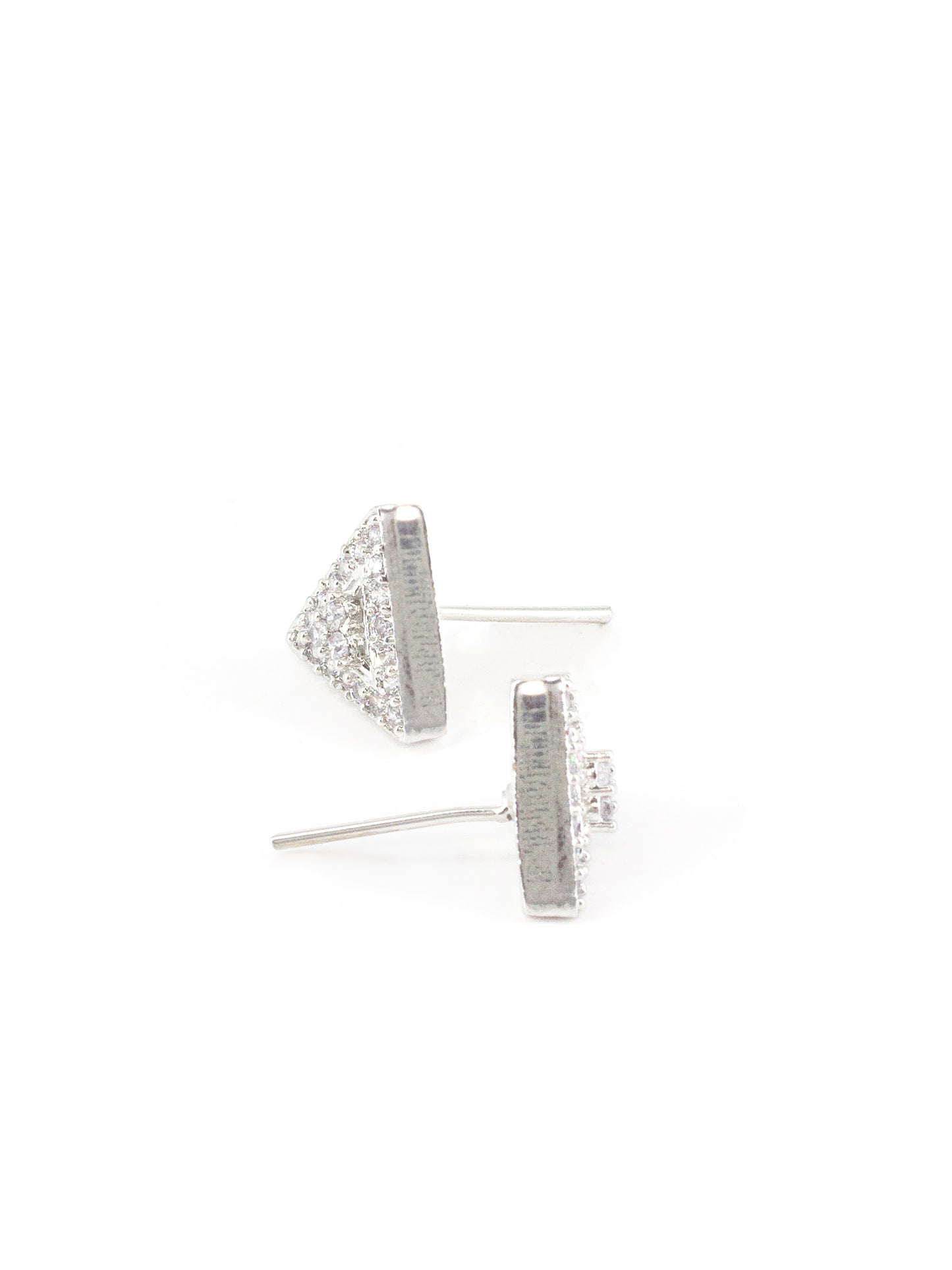 Rhodium Plated White AD Triangular Stud Earrings for Women