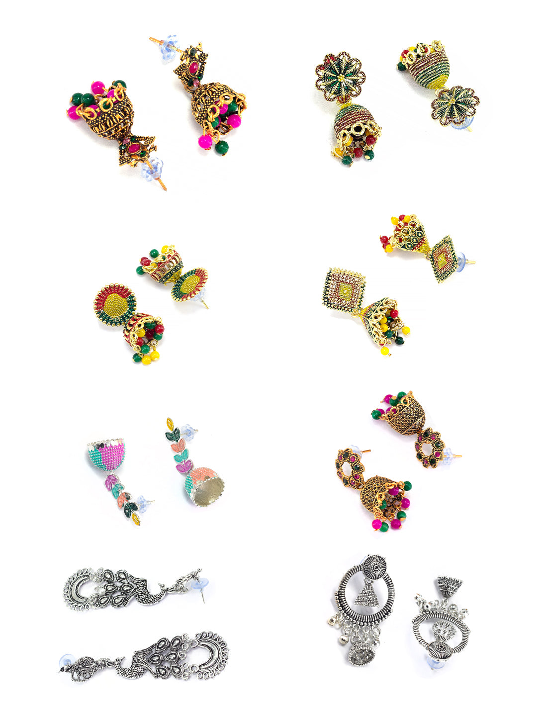 Pack of Eight Multicolour Jhumki & Drop Earrings