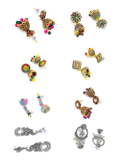 Pack of Eight Multicolour Jhumki & Drop Earrings