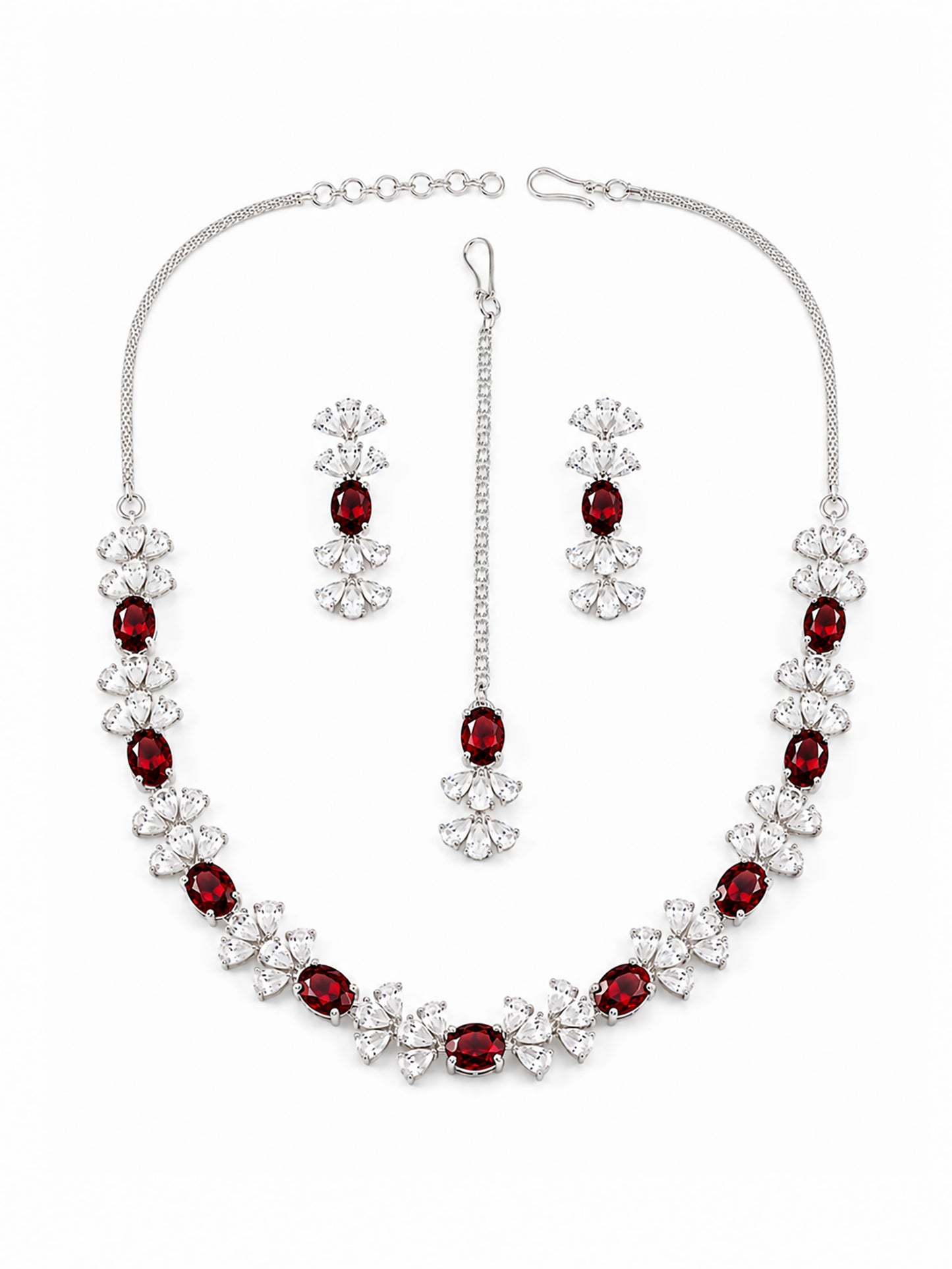 Silver Plated Red AD Jewellery Set for Women