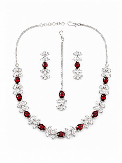 Silver Plated Red AD Jewellery Set for Women