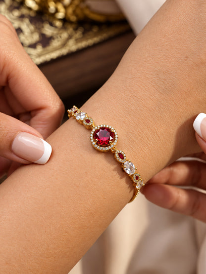 Antique Gold Plated Red AD Adjustable Bracelet for Women