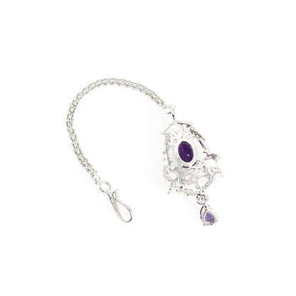 Silver Plated Purple AD Maang Tikka for Women
