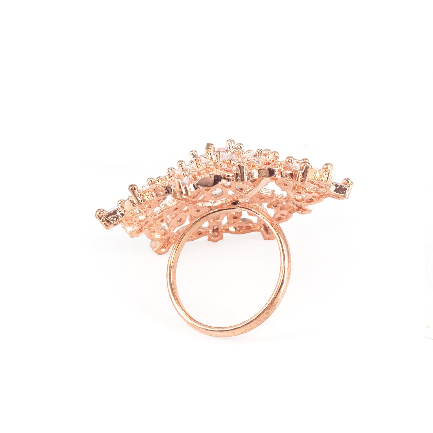 Rose Gold Plated Pink AD Ring for Women