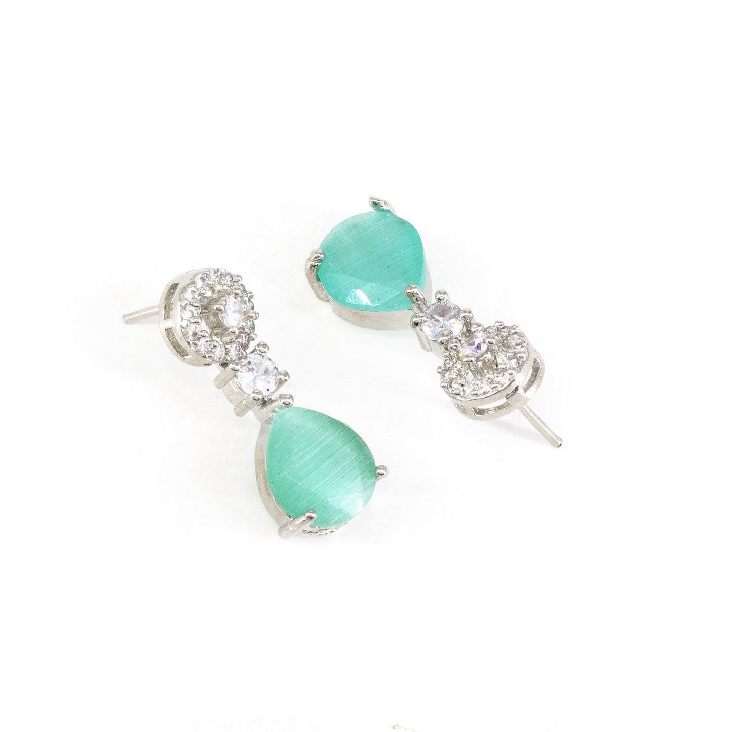 Silver Plated Mint Green AD Drop Earrings for Women