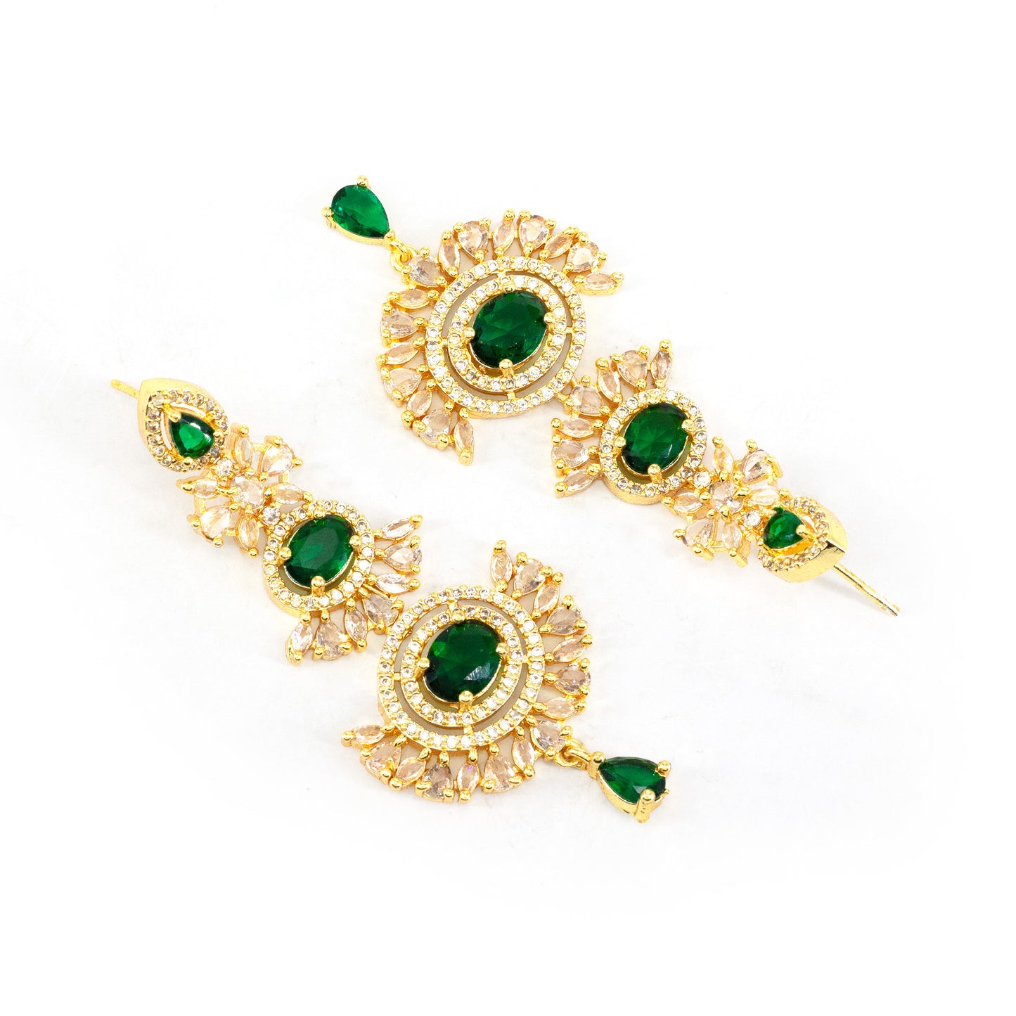 Gold Plated Green AD Long Earrings for Women