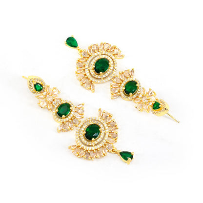 Gold Plated Green AD Long Earrings for Women