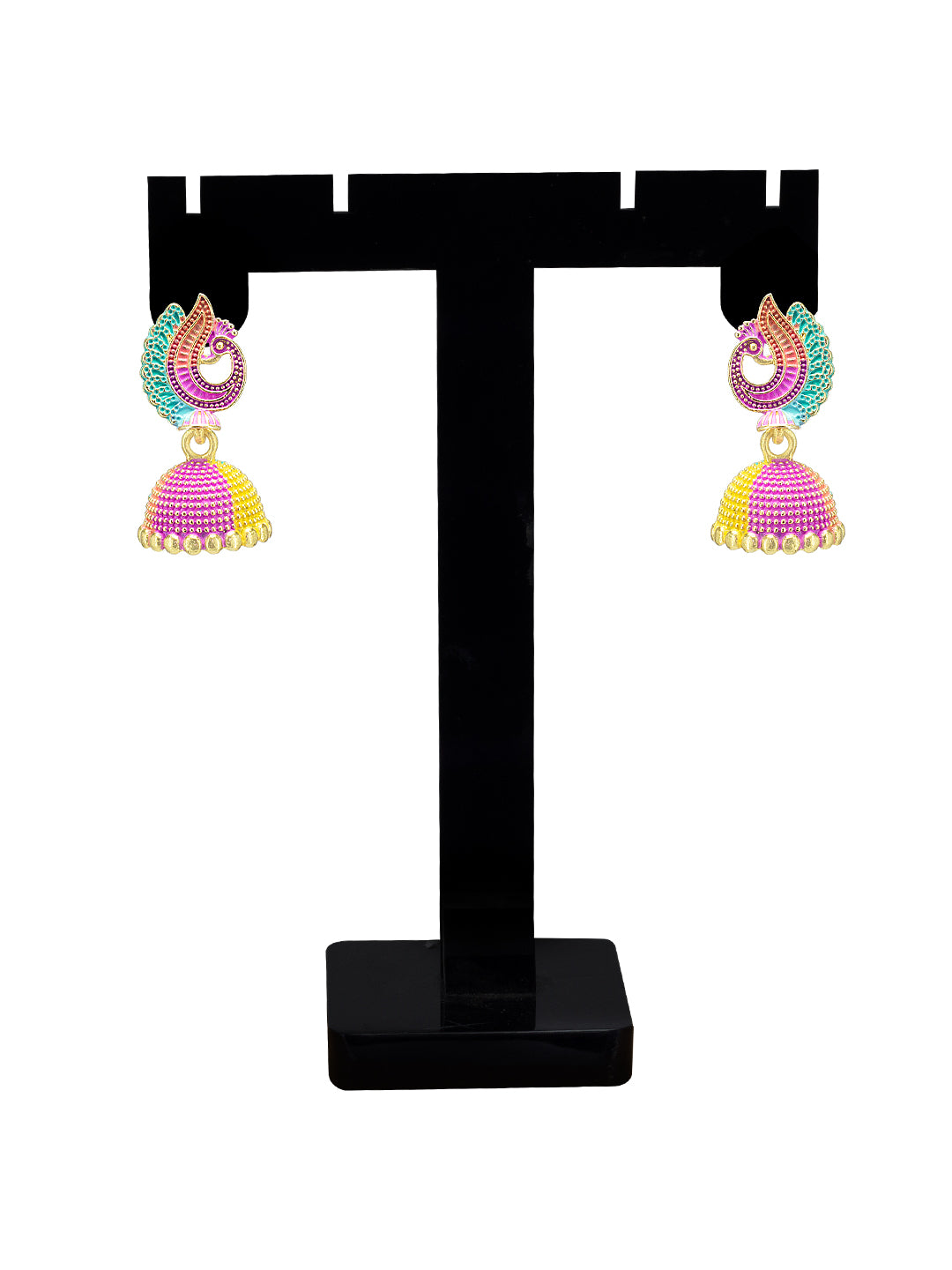 Gold Plated Peacock Multi Color Artificial Beaded Jhumki Earrings