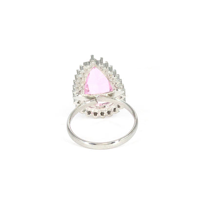 Silver Plated Pink AD Finger Ring for Women