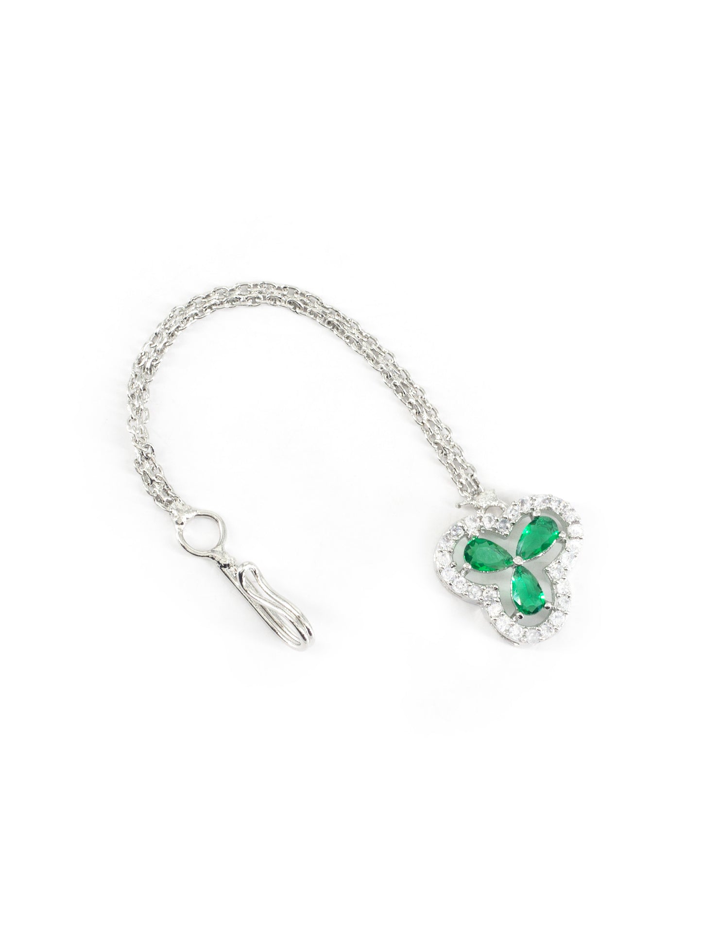 Silver Plated Green AD Maang Tikka for Women