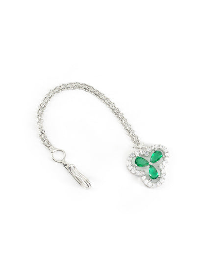 Silver Plated Green AD Maang Tikka for Women