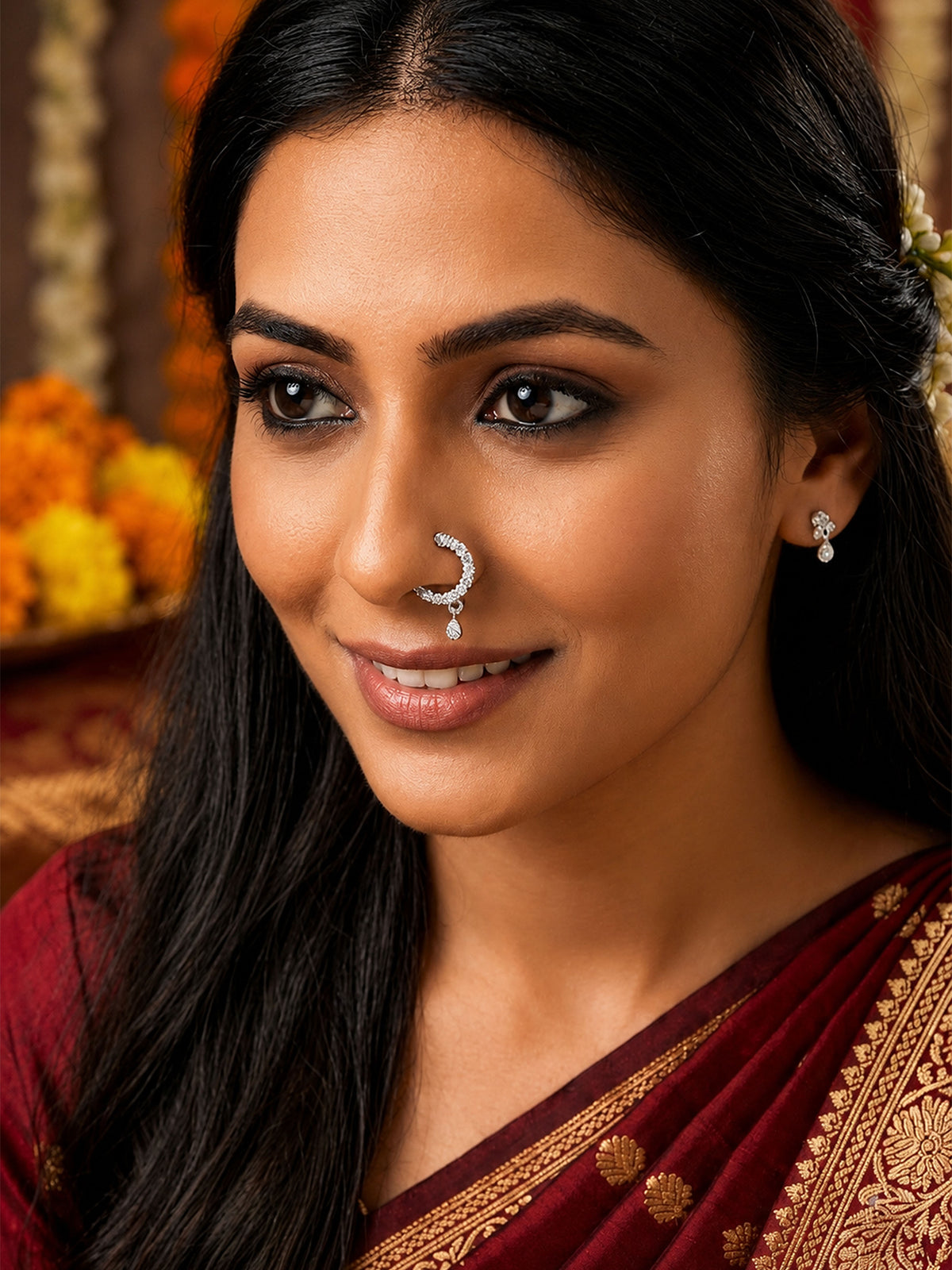 Silver Plated AD Small Nosering for Women
