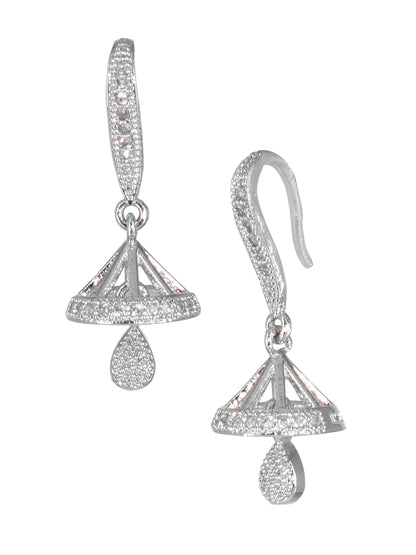 Silver Plated American Diamond Small Jhumka Earrings